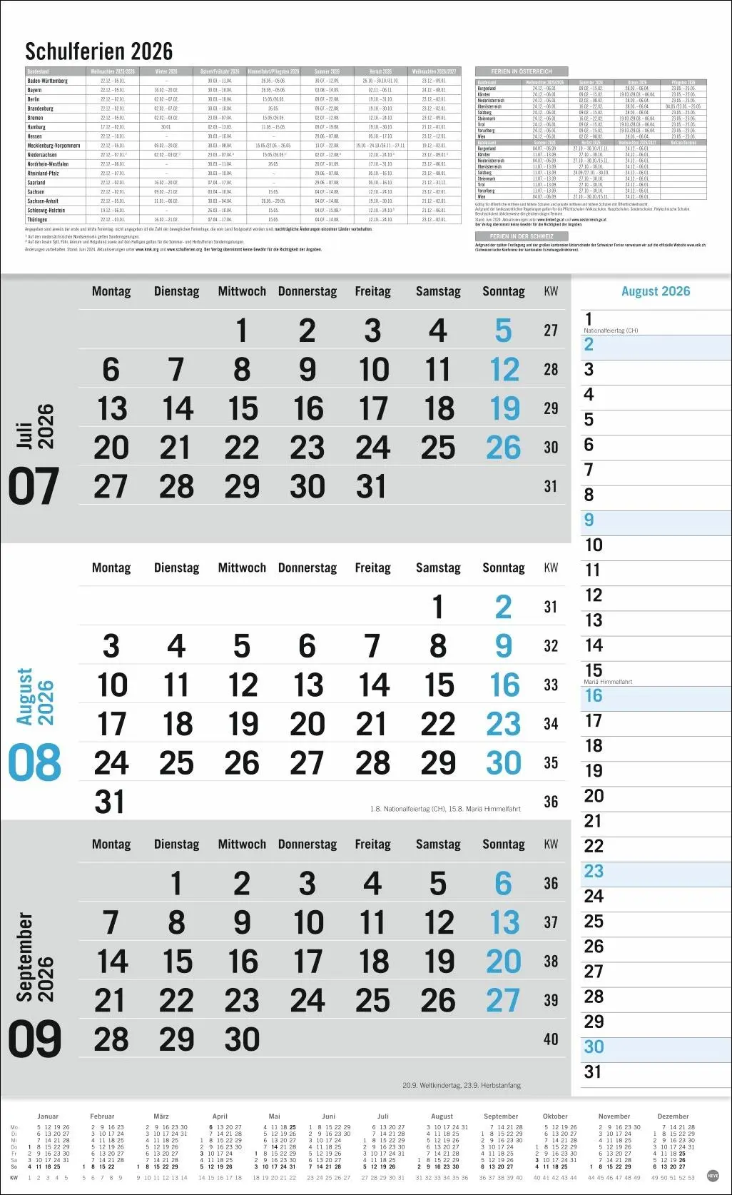 Bild: 9783756411788 | 3-Monats-Planer Klappfälzel 2026 | Heye | Kalender | Bürokalender Heye