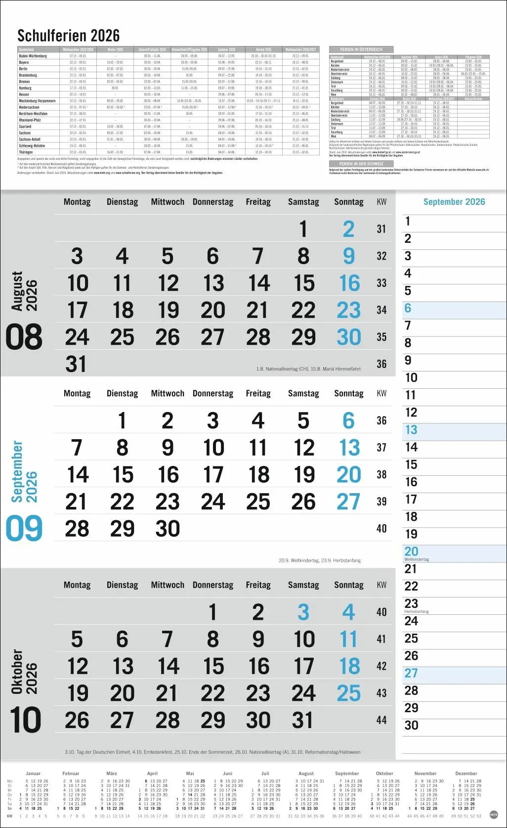 Bild: 9783756411788 | 3-Monats-Planer Klappfälzel 2026 | Heye | Kalender | Bürokalender Heye