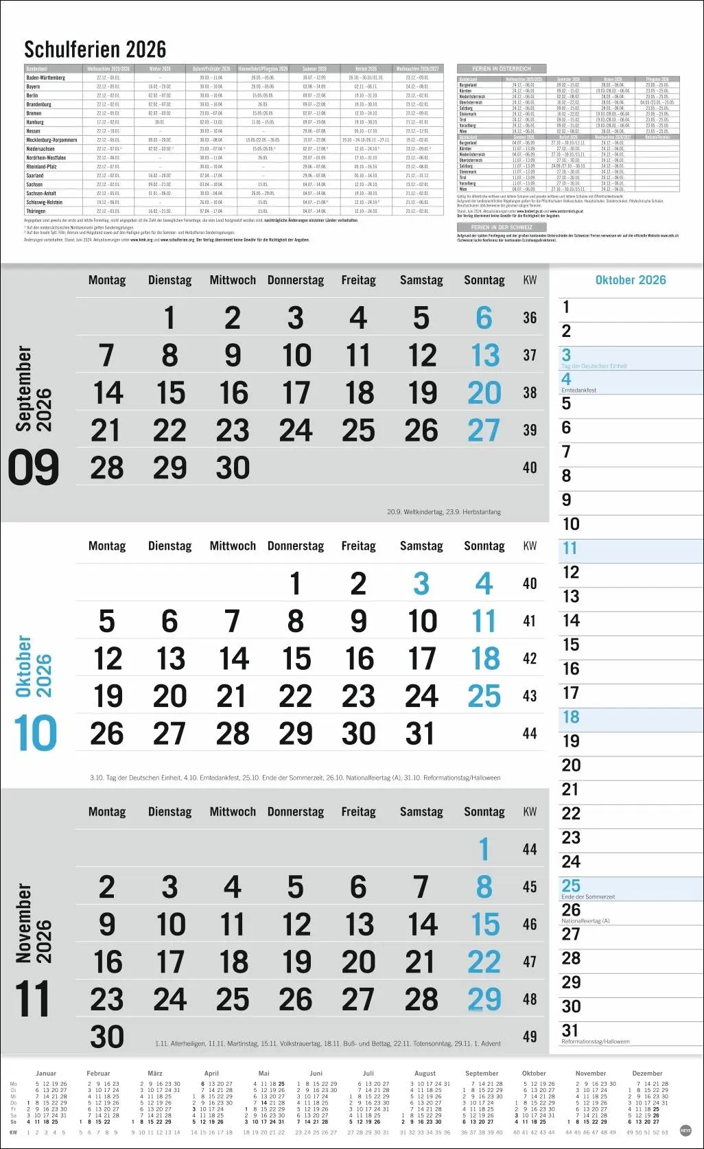 Bild: 9783756411788 | 3-Monats-Planer Klappfälzel 2026 | Heye | Kalender | Bürokalender Heye