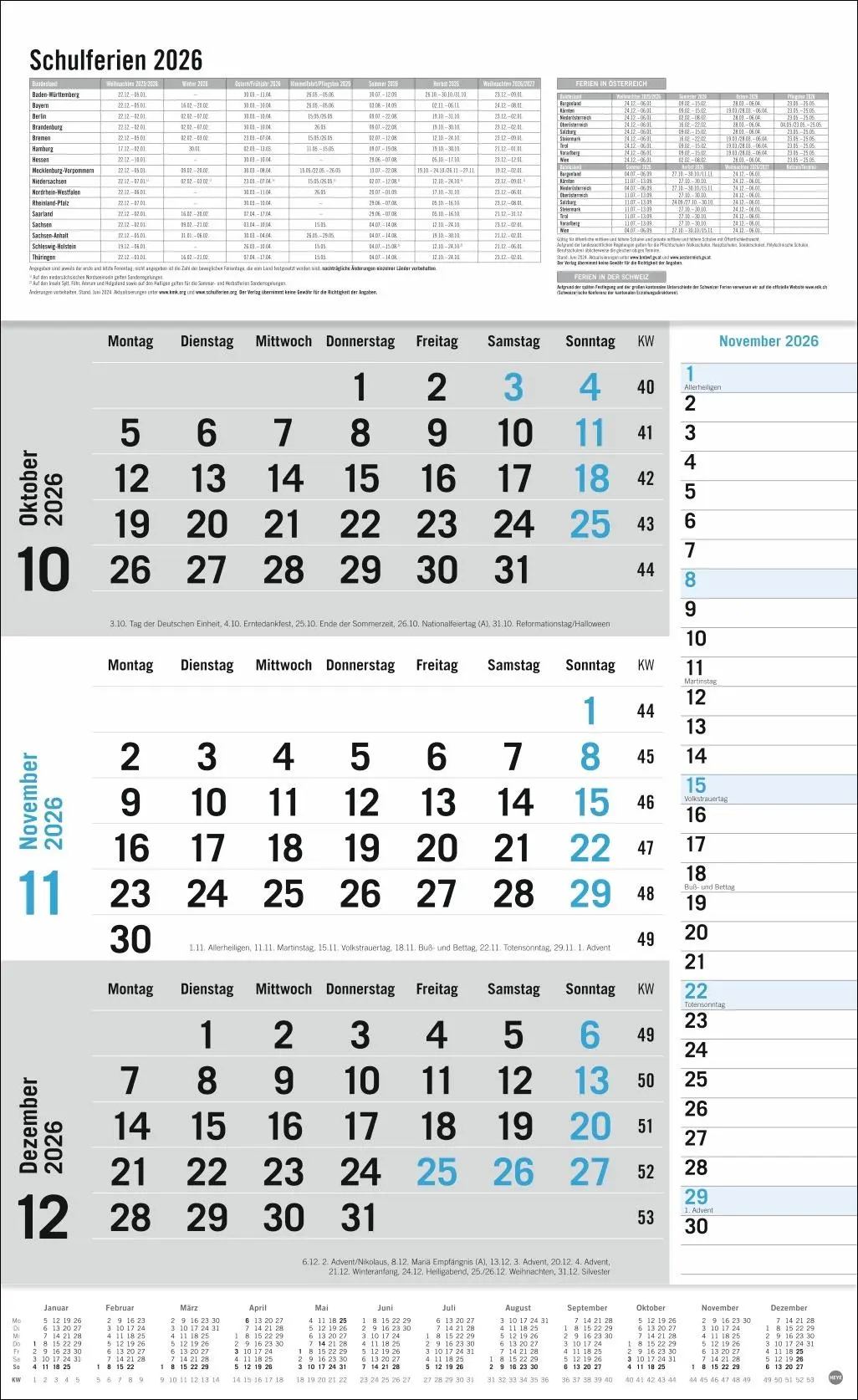 Bild: 9783756411788 | 3-Monats-Planer Klappfälzel 2026 | Heye | Kalender | Bürokalender Heye
