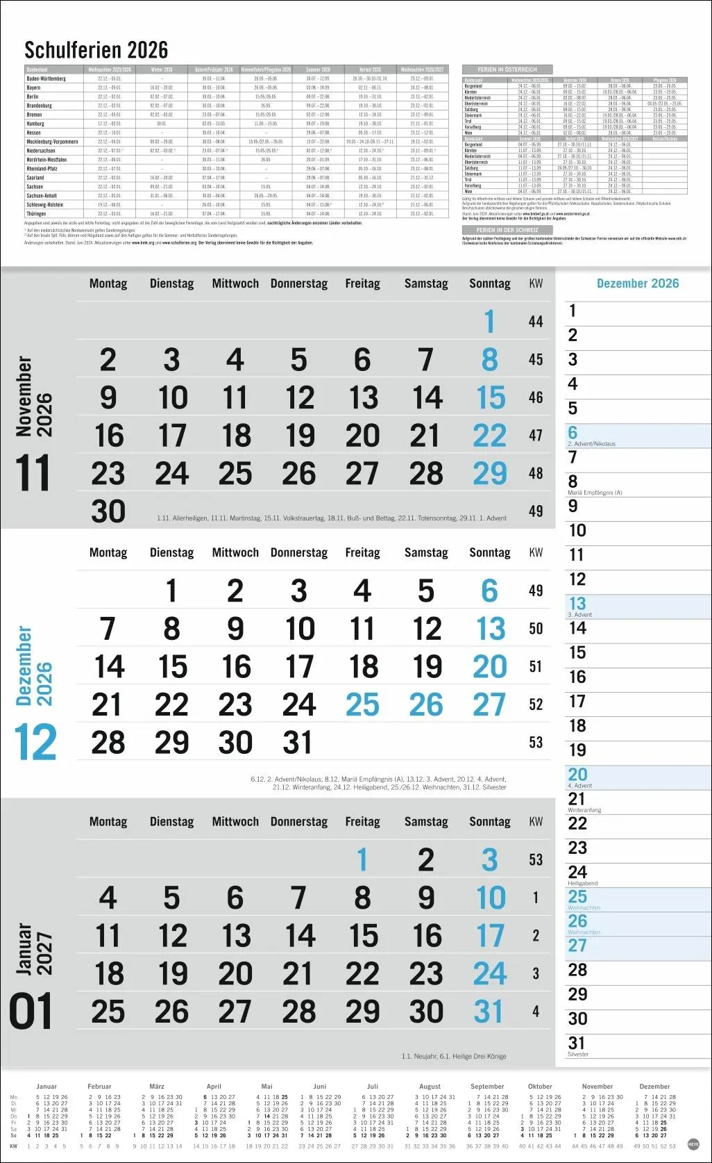 Bild: 9783756411788 | 3-Monats-Planer Klappfälzel 2026 | Heye | Kalender | Bürokalender Heye