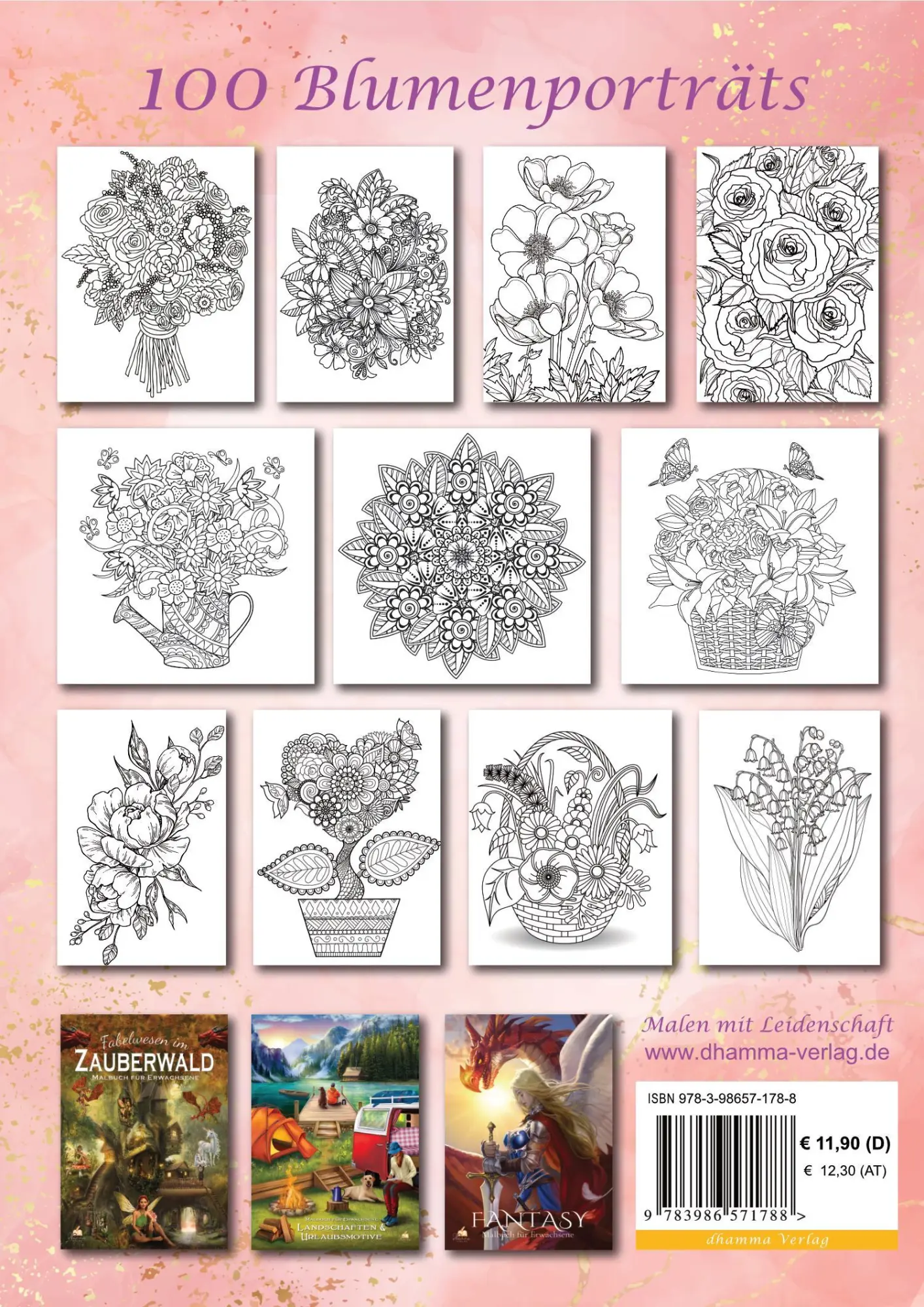Rückseite: 9783986571788 | Blumen Mandala Malbuch für Erwachsene mit 100 Ausmalmotiven | Müller
