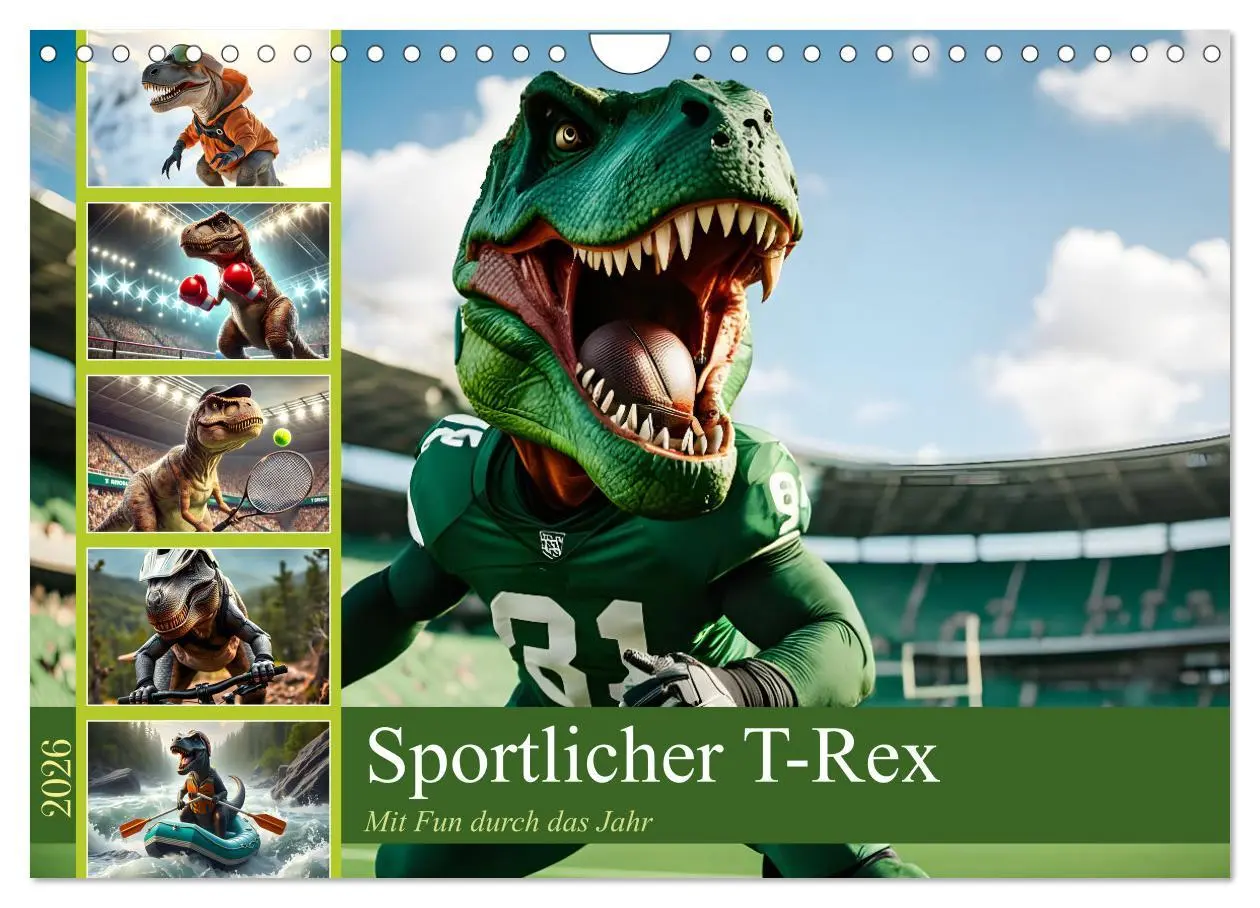 Cover: 9783457281888 | Sportlicher T-Rex - Mit Fun durch das Jahr (Wandkalender 2026 DIN...