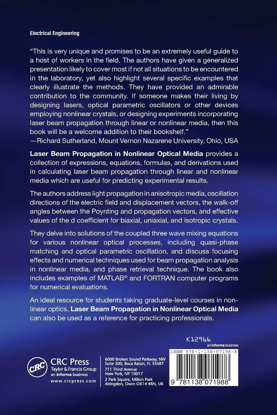 Rückseite: 9781138071988 | Laser Beam Propagation in Nonlinear Optical Media | Shekhar Guha