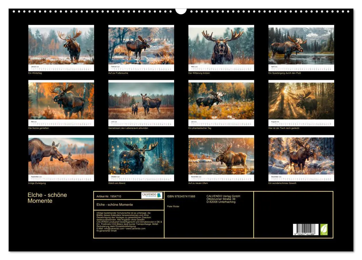 Bild: 9783457411988 | Elche - schöne Momente (Wandkalender 2026 DIN A2 quer), CALVENDO...