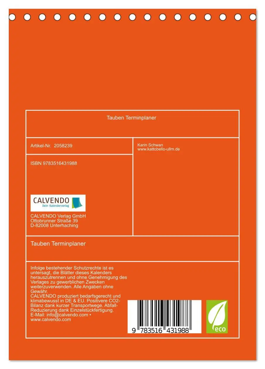 Bild: 9783516431988 | Tauben Terminplaner (Tischkalender 2026 DIN A5 hoch), CALVENDO...