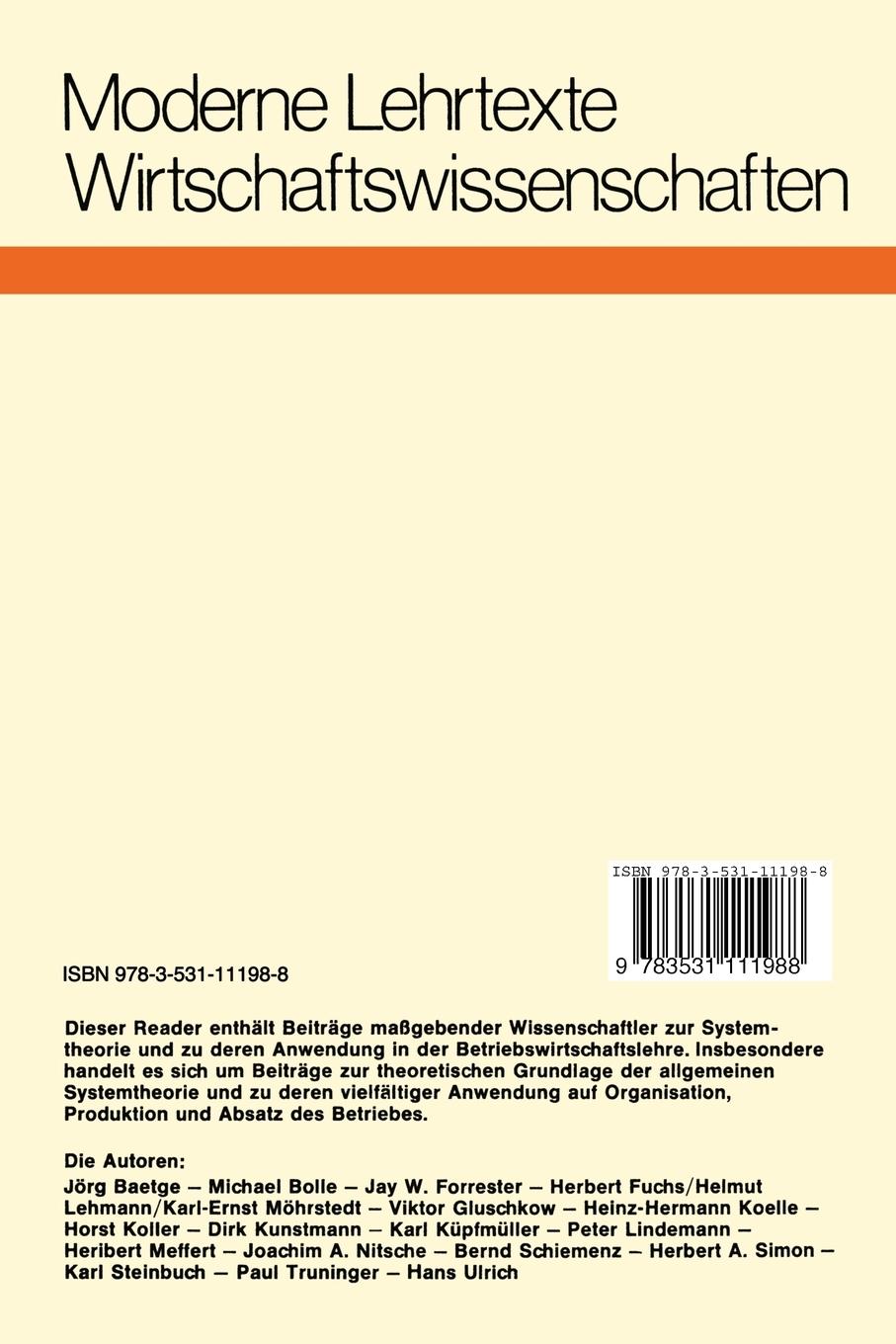 Rückseite: 9783531111988 | Grundlagen der Wirtschafts- und Sozialkybernetik | Jörg Baetge | Buch