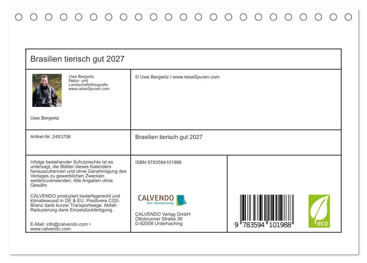 Bild: 9783594101988 | Brasilien tierisch gut 2027 (Tischkalender 2027 DIN A5 quer),...