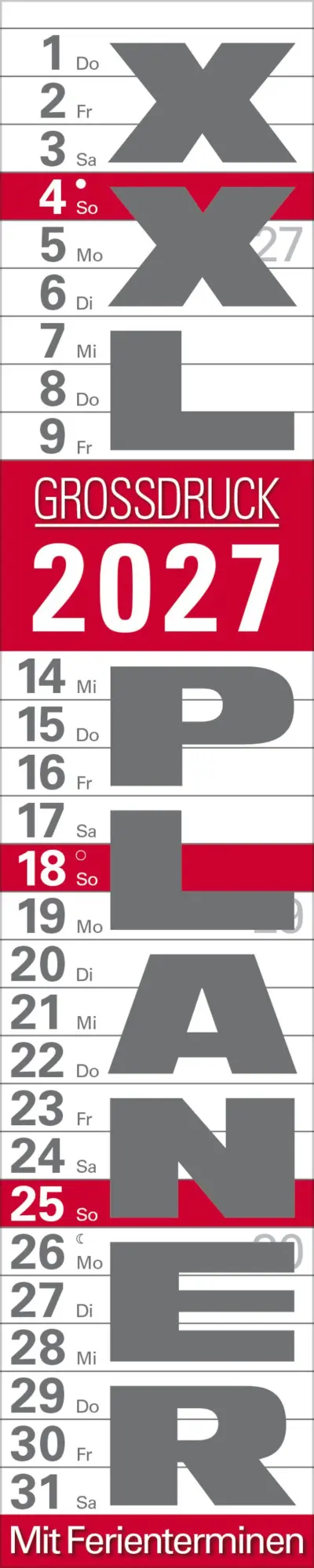 Cover: 9783819301988 | XXL Planer Großdruck rot 2027 | Verlag Korsch | Kalender | 13 S.