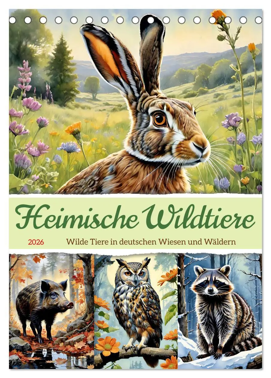 Cover: 9783516322088 | Heimische Wildtiere 2026 (Tischkalender 2026 DIN A5 hoch), CALVENDO...