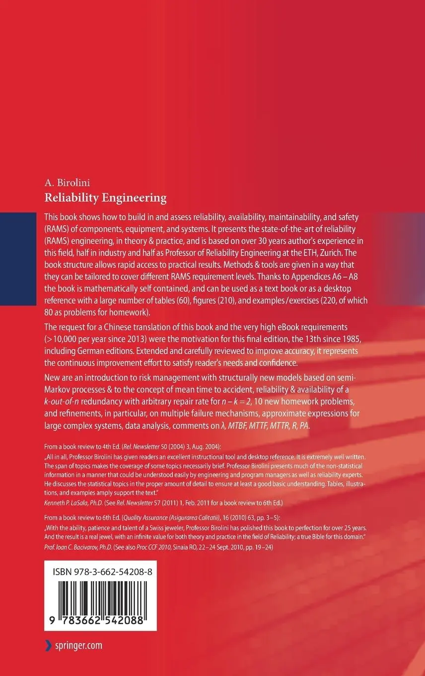 Rückseite: 9783662542088 | Reliability Engineering | Theory and Practice | Alessandro Birolini