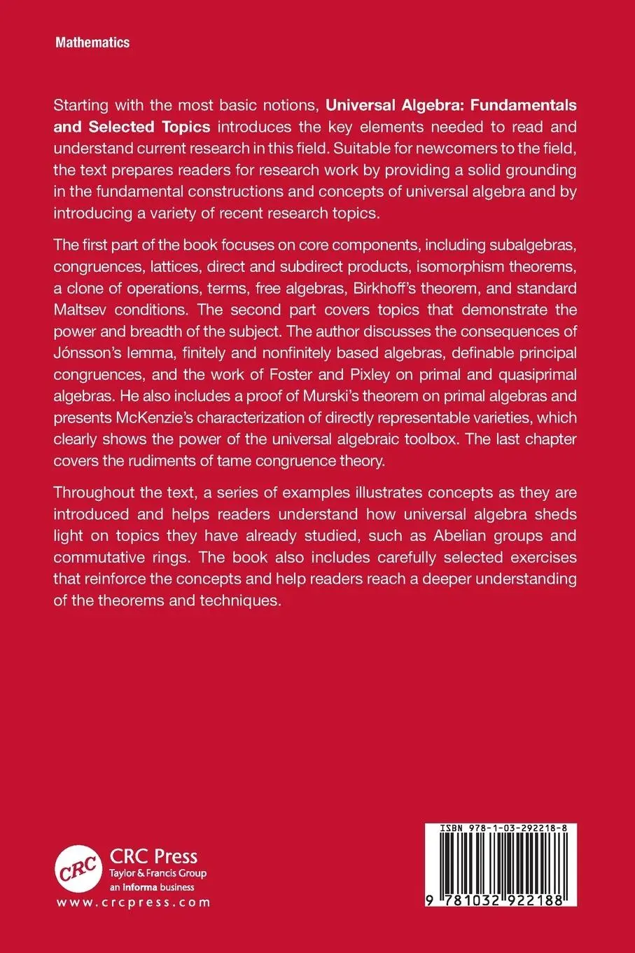 Rückseite: 9781032922188 | Universal Algebra | Fundamentals and Selected Topics | Bergman | Buch