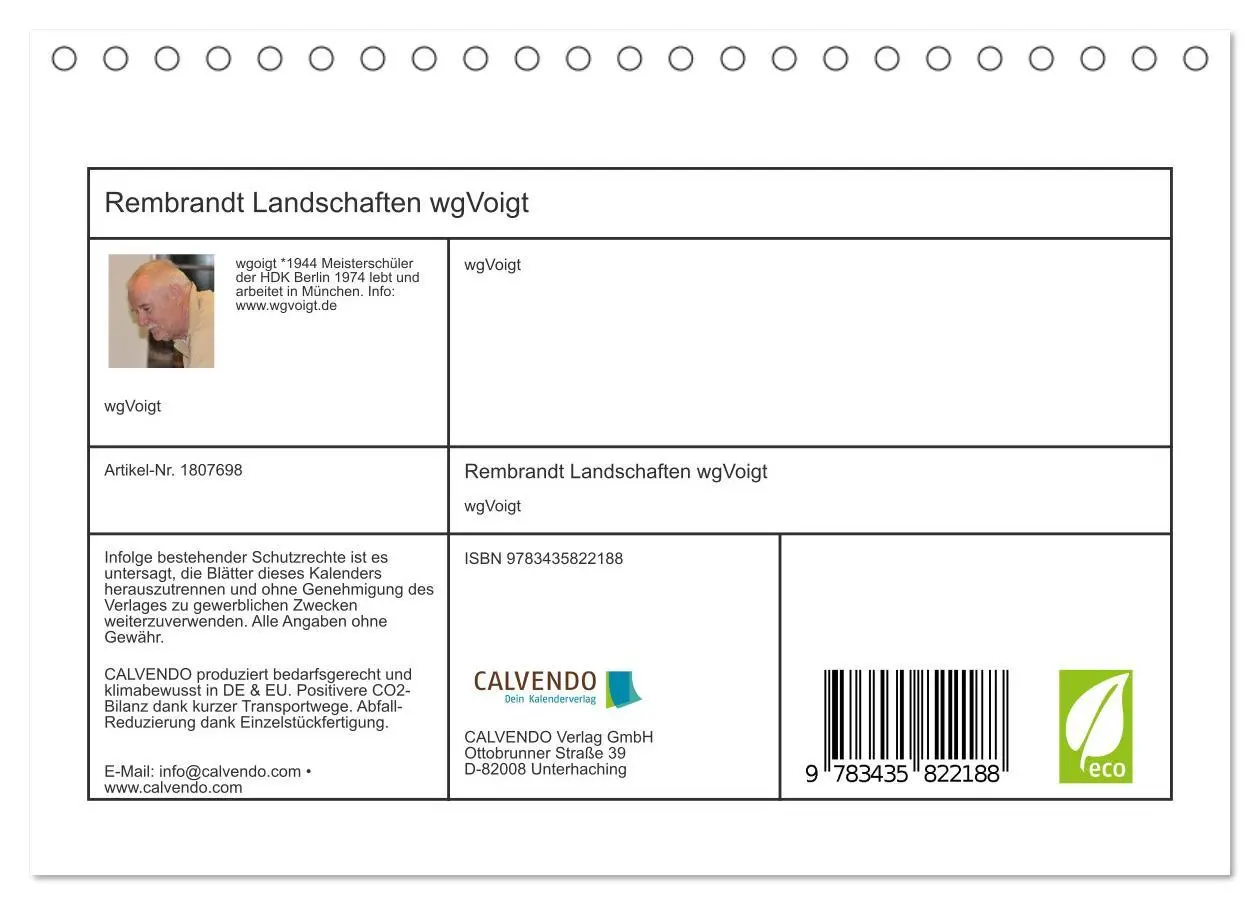 Bild: 9783435822188 | Rembrandt Landschaften wgVoigt (Tischkalender 2025 DIN A5 quer),...