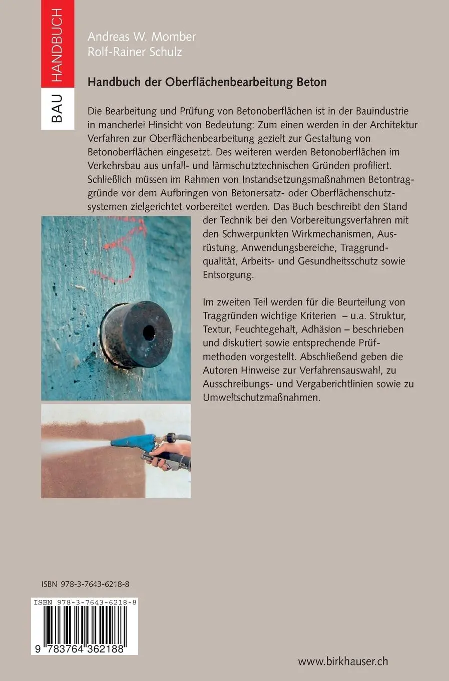 Rückseite: 9783764362188 | Handbuch der Oberflächenbearbeitung Beton | Rolf-Rainer Schulz (u. a.)