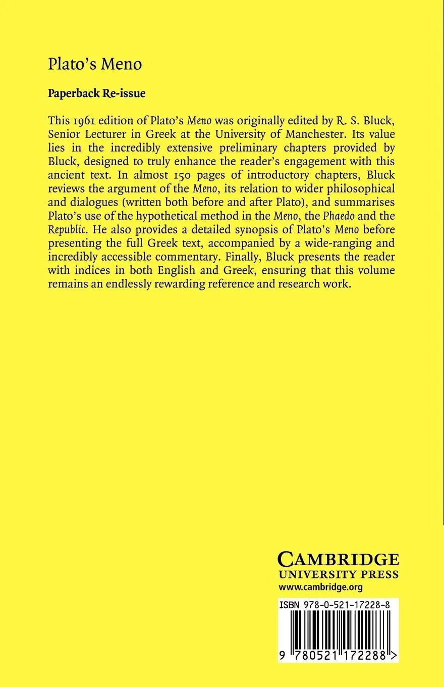Rückseite: 9780521172288 | Plato's Meno | R. S. Bluck | Taschenbuch | Englisch | 2010