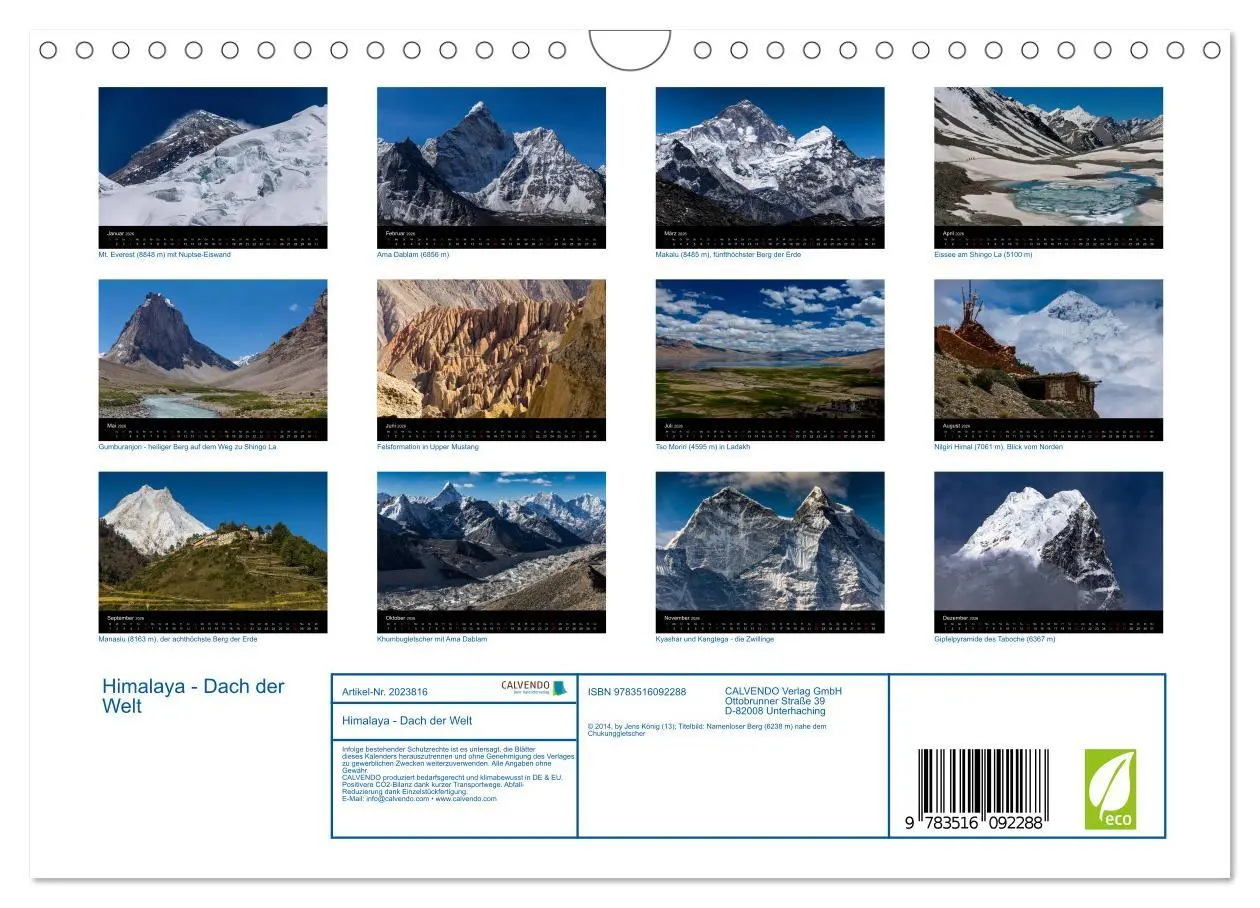 Bild: 9783516092288 | Himalaya - Dach der Welt (Wandkalender 2026 DIN A4 quer), CALVENDO...
