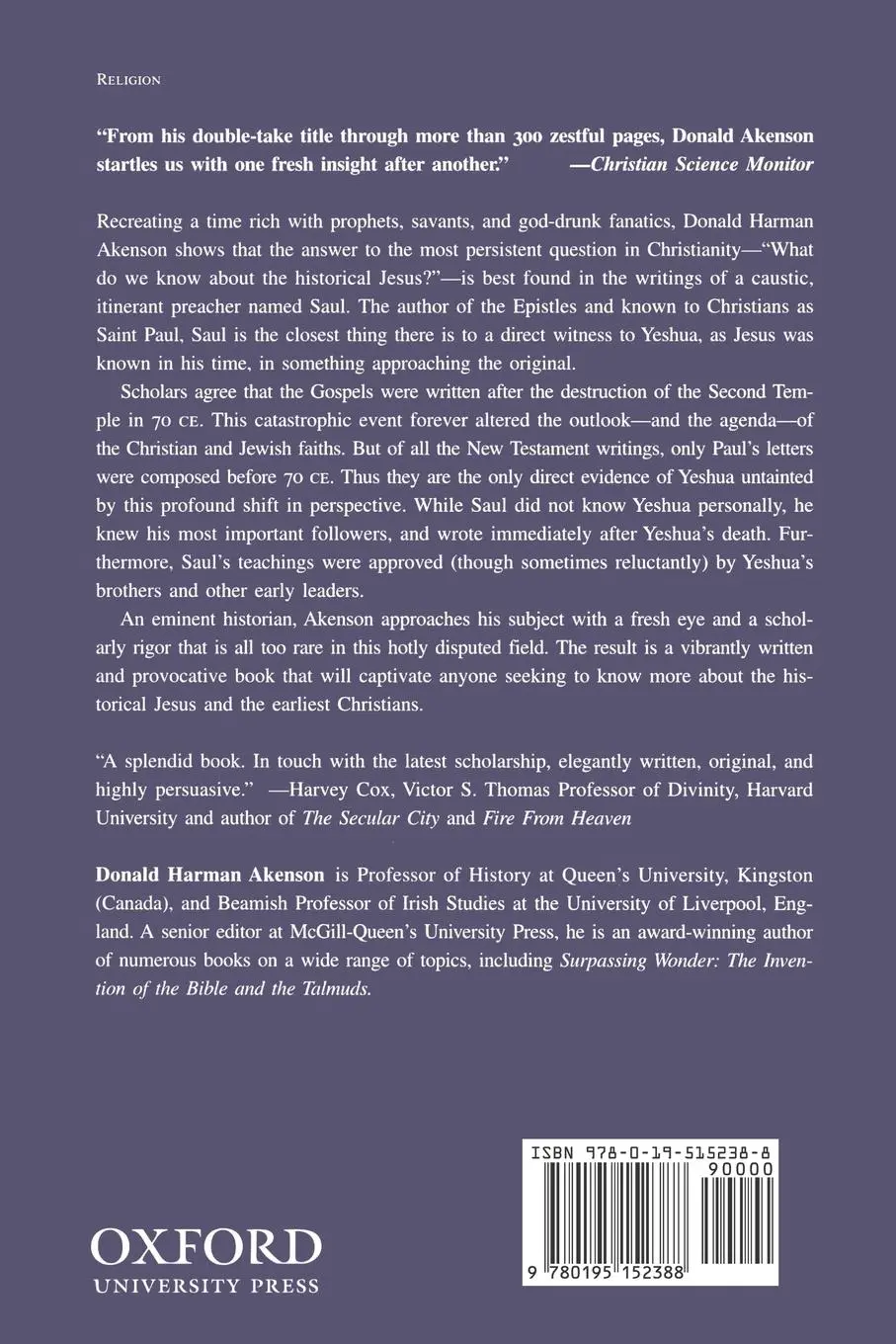Rückseite: 9780195152388 | Saint Saul | A Skeleton Key to the Historical Jesus | Akenson | Buch