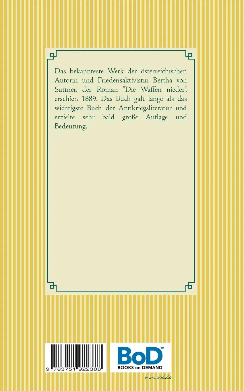 Rückseite: 9783751922388 | Die Waffen nieder | Band 73 | Berta von Suttner | Taschenbuch | 384 S.