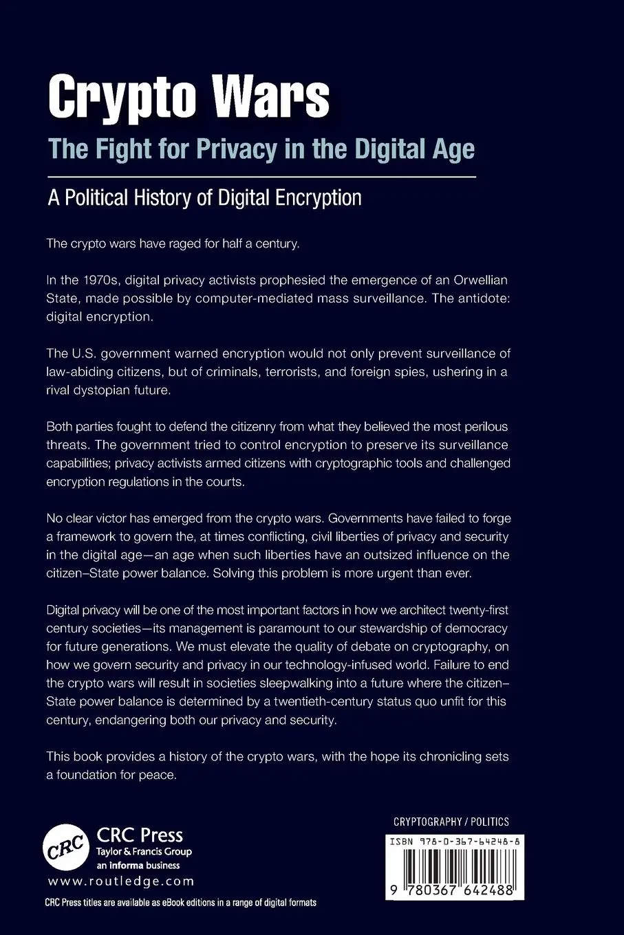 Rückseite: 9780367642488 | Crypto Wars | Craig Jarvis | Taschenbuch | Englisch | 2020 | CRC Press