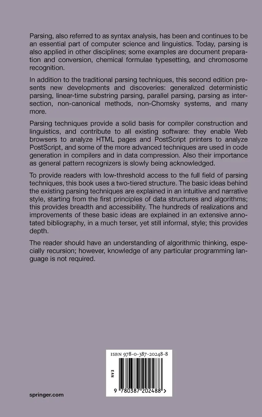 Rückseite: 9780387202488 | Parsing Techniques | Dick Grune (u. a.) | Buch | xxiv | Englisch
