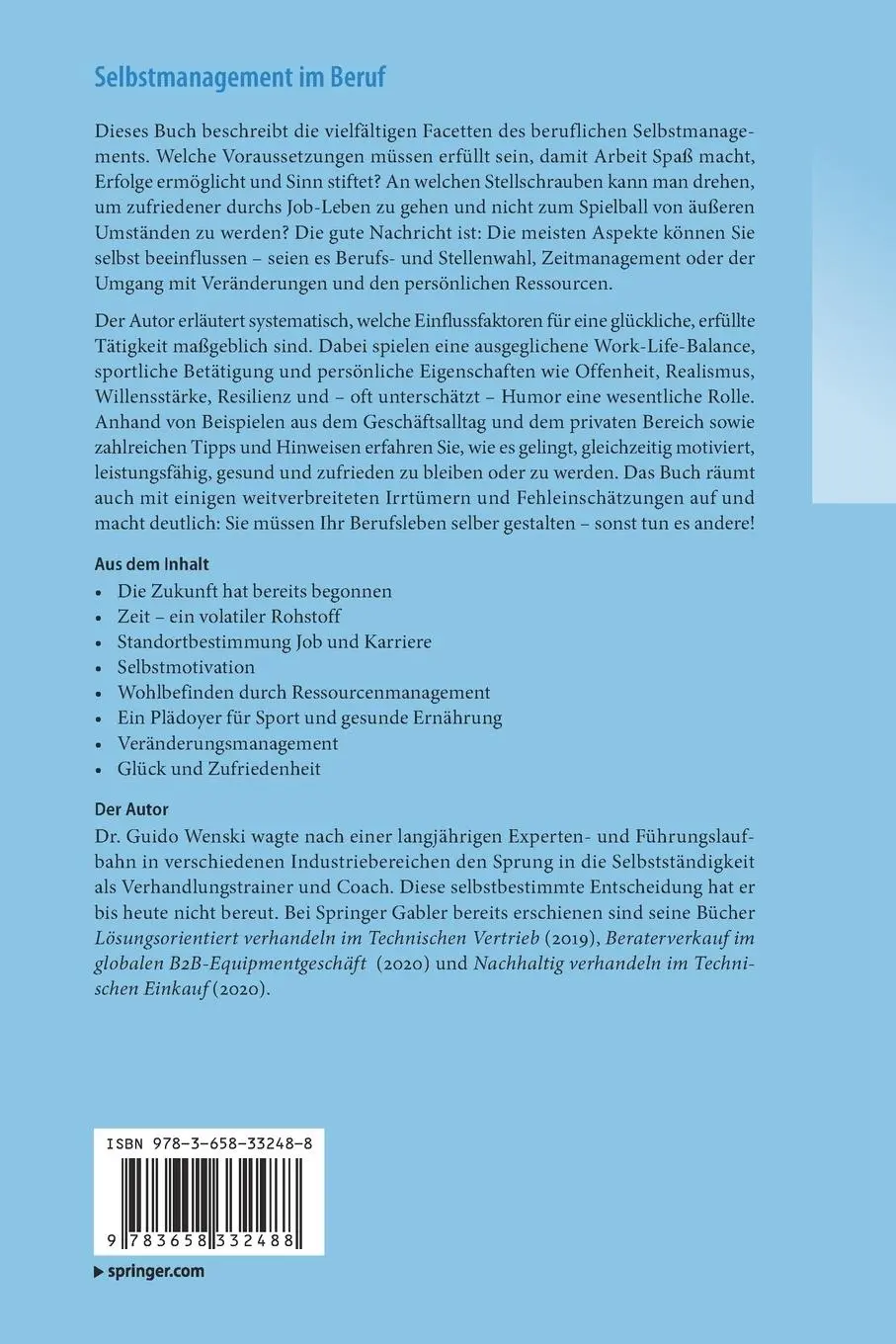 Rückseite: 9783658332488 | Selbstmanagement im Beruf | Guido Wenski | Taschenbuch | xviii | 2021