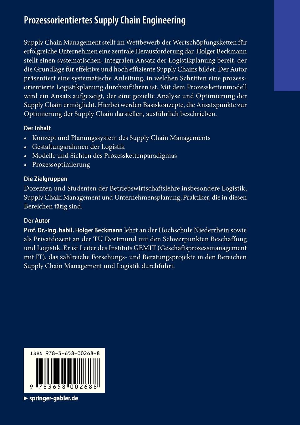 Rückseite: 9783658002688 | Prozessorientiertes Supply Chain Engineering | Holger Beckmann | Buch