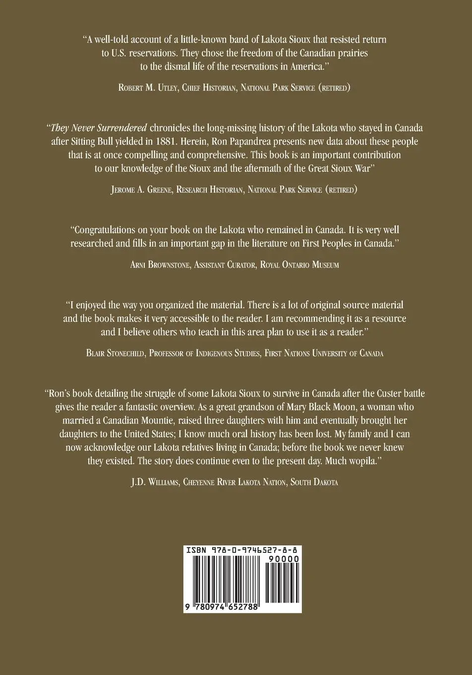 Rückseite: 9780974652788 | They Never Surrendered, The Lakota Sioux Band That Stayed in Canada