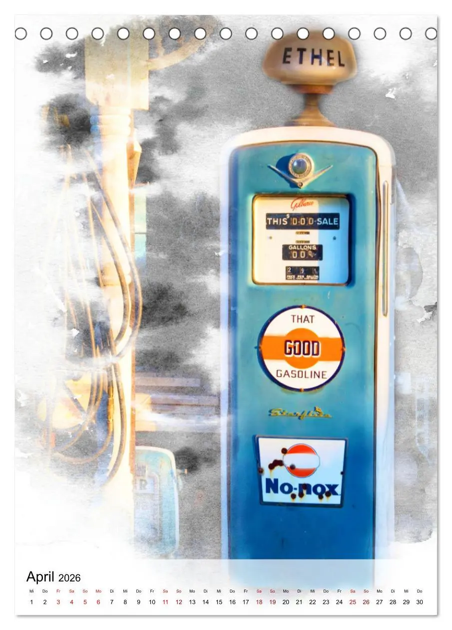 Bild: 9783516352788 | Gasoline - Vintage Tanksäulen in Szene gesetzt (Tischkalender 2026...