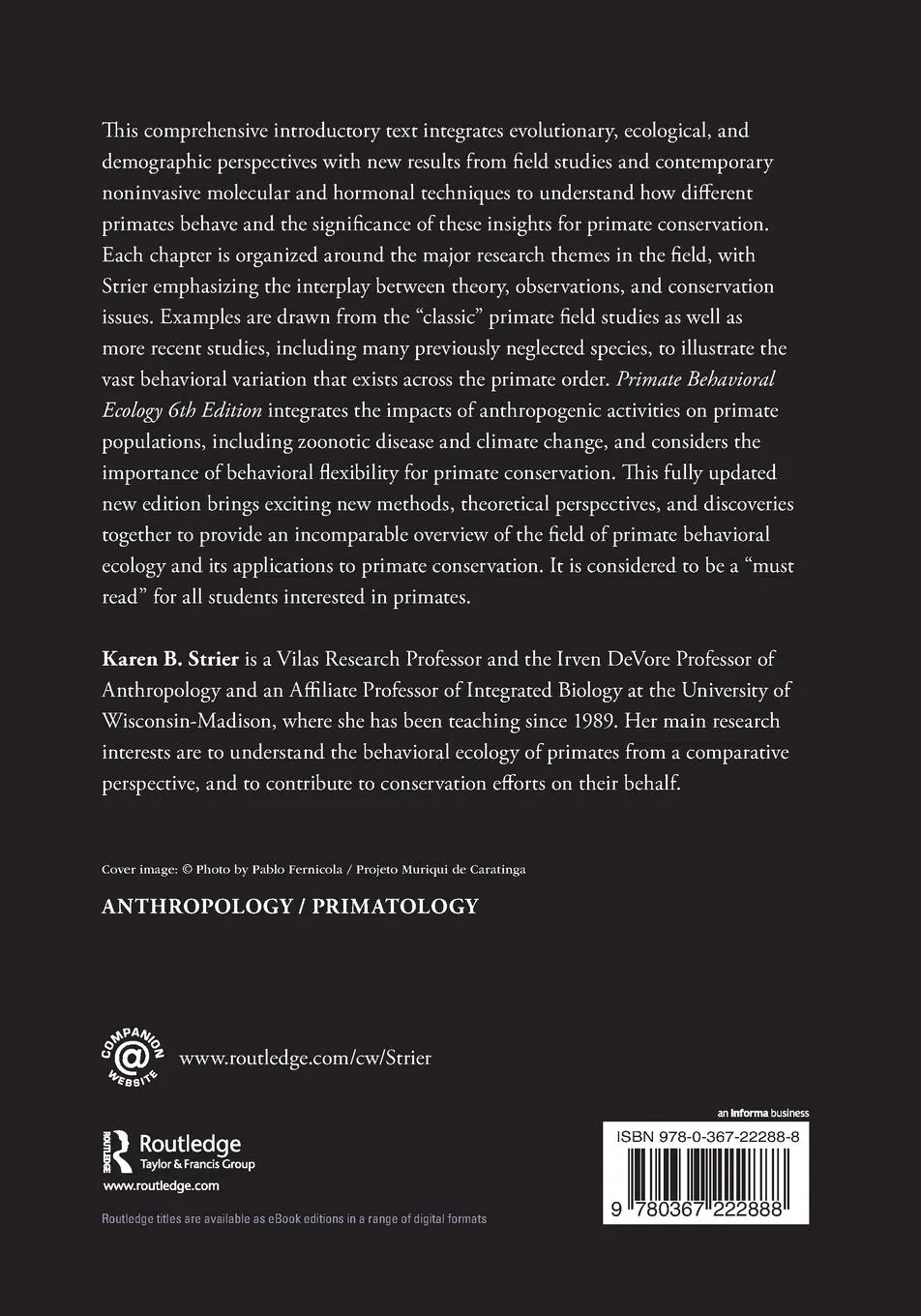 Rückseite: 9780367222888 | Primate Behavioral Ecology | Karen B. Strier | Taschenbuch | Englisch
