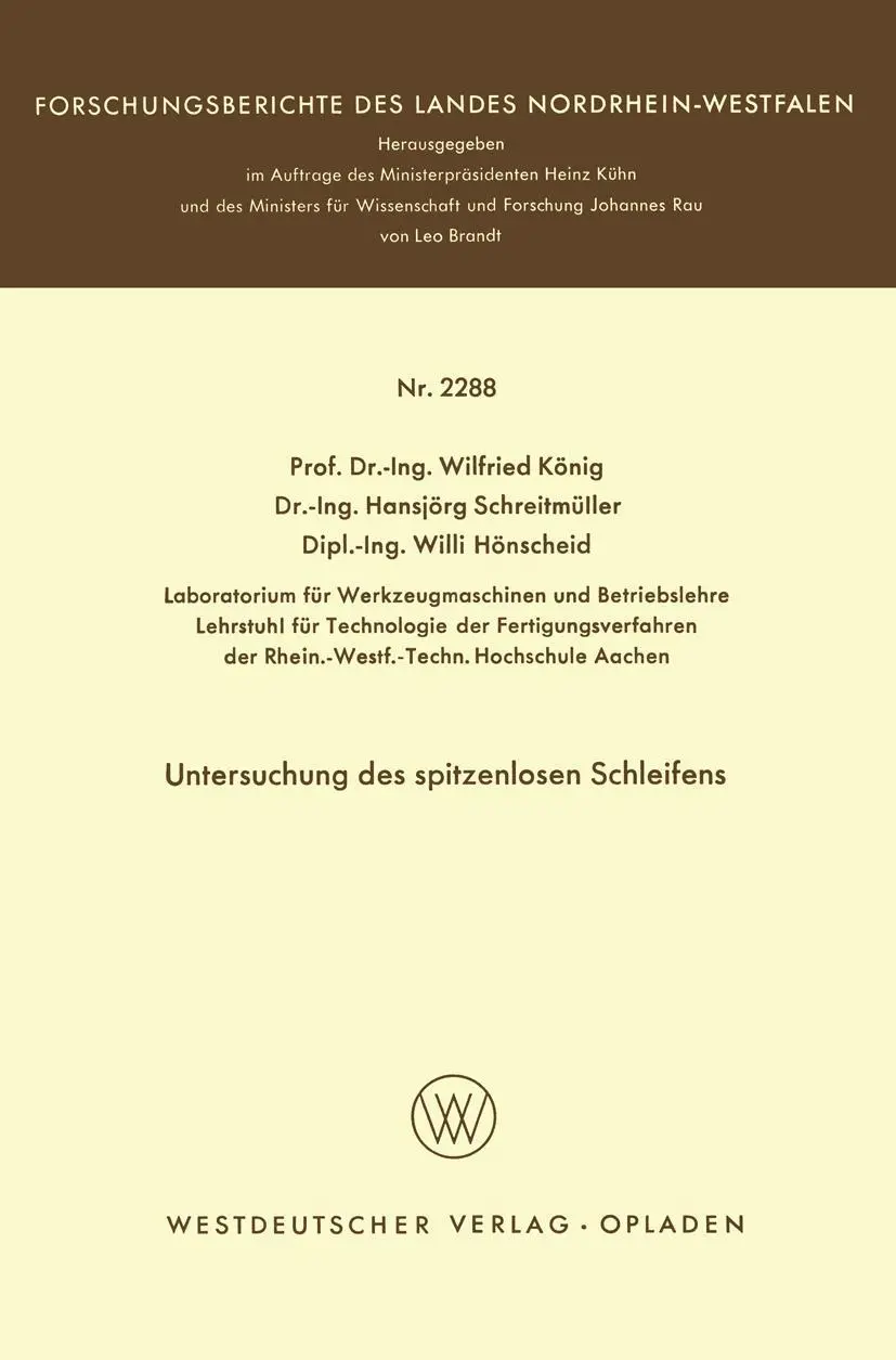Cover: 9783531022888 | Untersuchung des spitzenlosen Schleifens | Wilfried König | Buch | iv