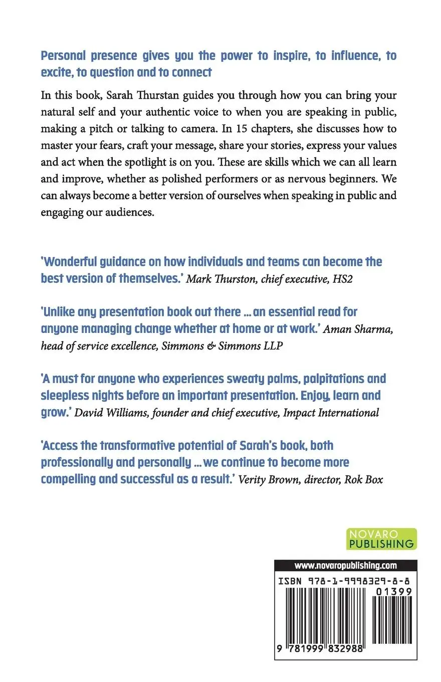 Rückseite: 9781999832988 | Personal Presence | How speakers authentically engage | Sarah Thurstan