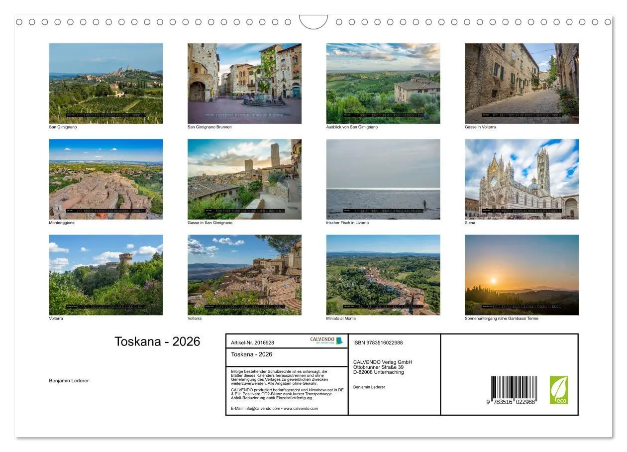 Bild: 9783516022988 | Toskana - 2026 (Wandkalender 2026 DIN A3 quer), CALVENDO...