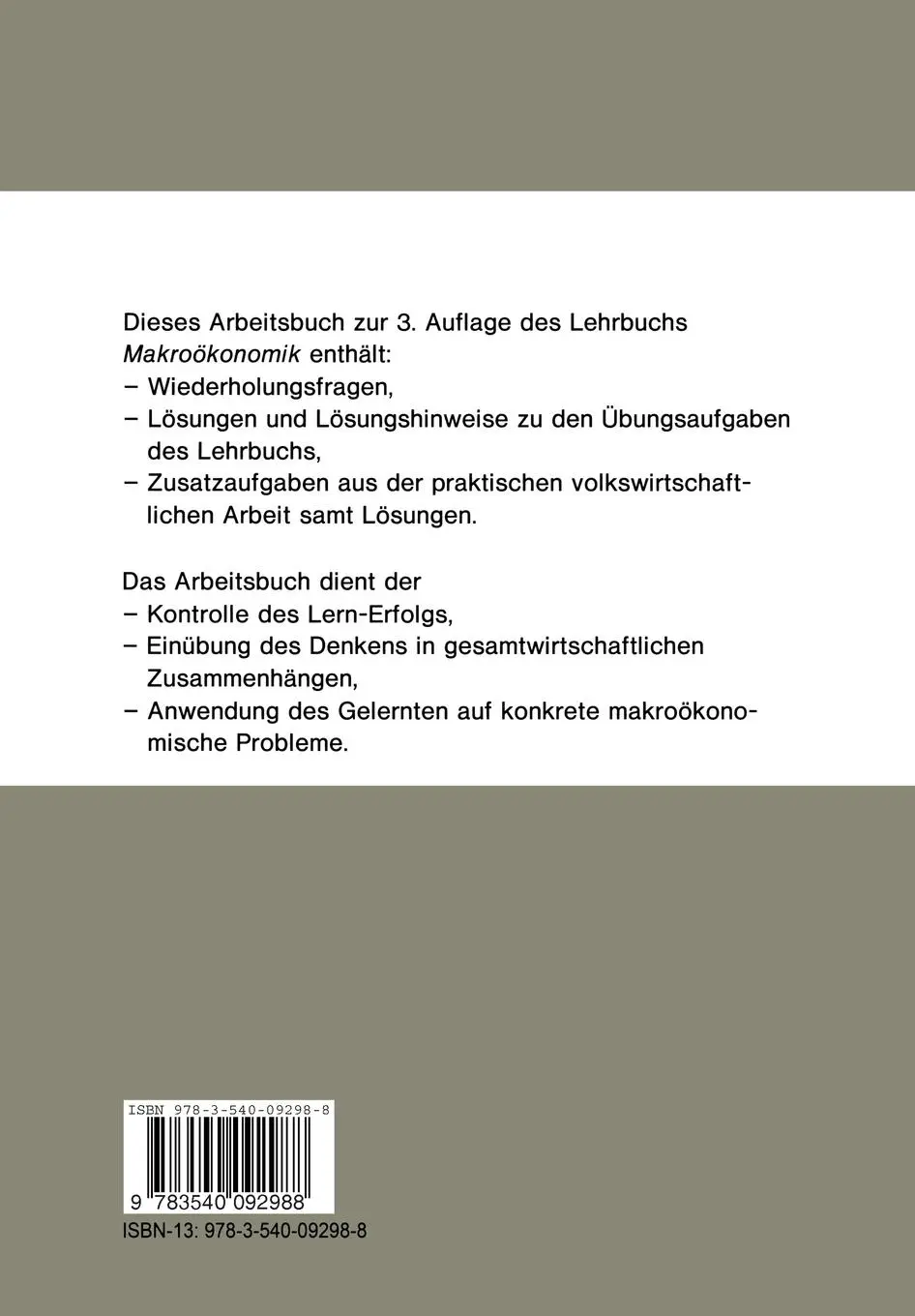 Rückseite: 9783540092988 | Arbeitsbuch zur 3. Auflage des Lehrbuchs Makroökonomik - Eine...