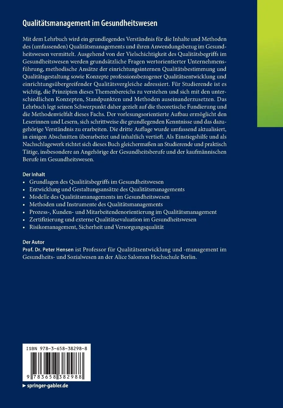 Rückseite: 9783658382988 | Qualitätsmanagement im Gesundheitswesen | Peter Hensen | Taschenbuch