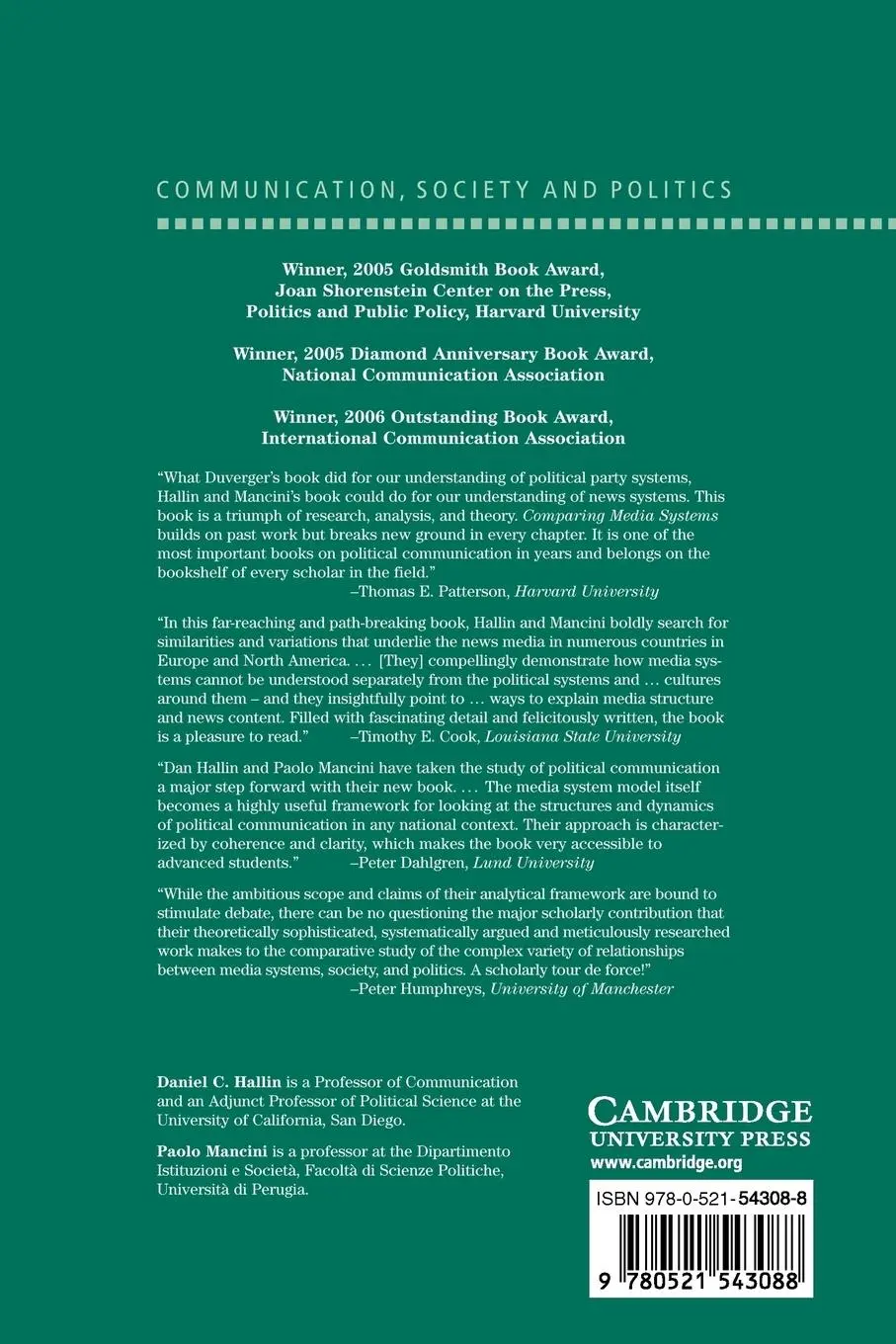 Rückseite: 9780521543088 | Comparing Media Systems | Three Models of Media and Politics | Buch