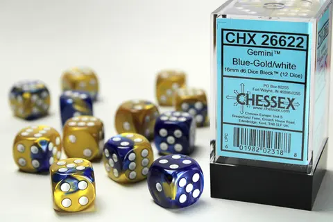 Cover: 601982023188 | Gemini® 16mm d6 Blue-Gold/white Dice Block™ (12 dice) | deutsch
