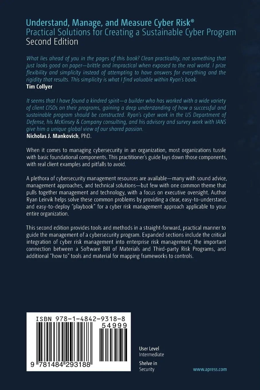Rückseite: 9781484293188 | Understand, Manage, and Measure Cyber Risk® | Ryan Leirvik | Buch