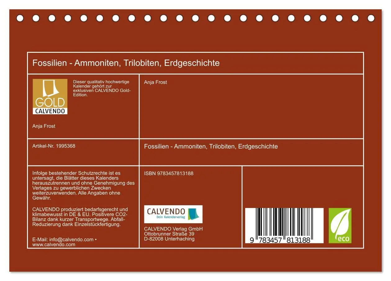 Bild: 9783457813188 | Fossilien - Ammoniten, Trilobiten, Erdgeschichte (Tischkalender...