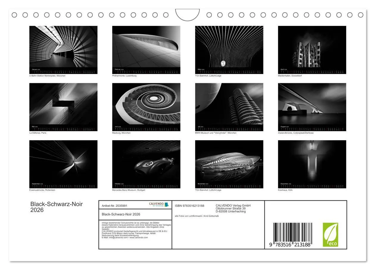 Bild: 9783516213188 | Black-Schwarz-Noir 2026 (Wandkalender 2026 DIN A4 quer), CALVENDO...