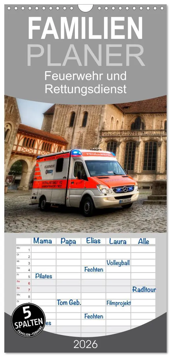 Cover: 9783516523188 | Familienplaner 2026 - Feuerwehr und Rettungsdienst mit 5 Spalten...