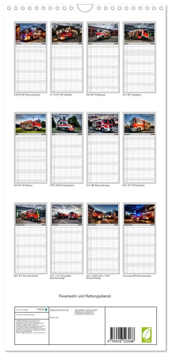 Bild: 9783516523188 | Familienplaner 2026 - Feuerwehr und Rettungsdienst mit 5 Spalten...