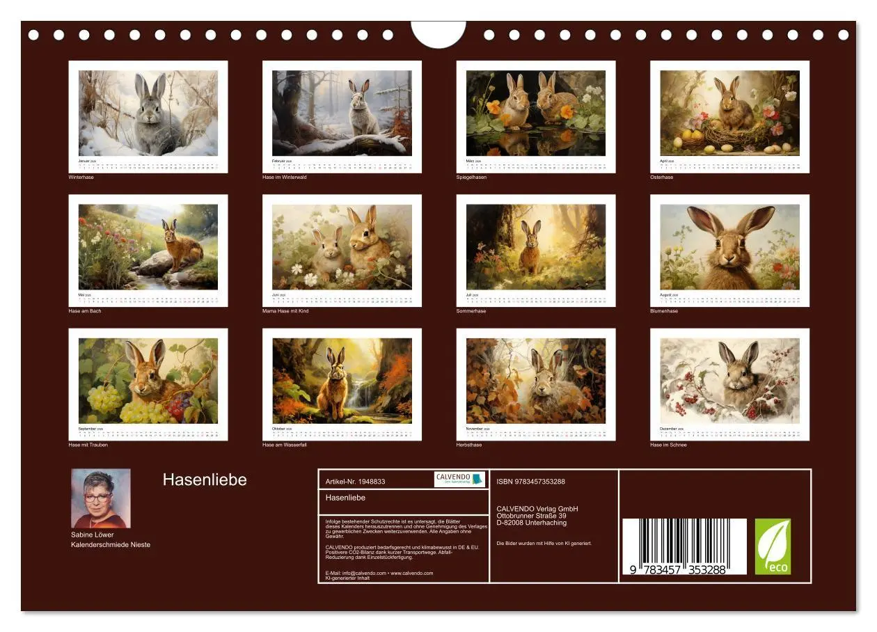 Bild: 9783457353288 | Hasenliebe (Wandkalender 2026 DIN A4 quer), CALVENDO Monatskalender