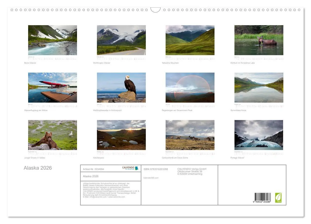 Bild: 9783516203288 | Alaska 2026 (Wandkalender 2026 DIN A2 quer), CALVENDO Monatskalender