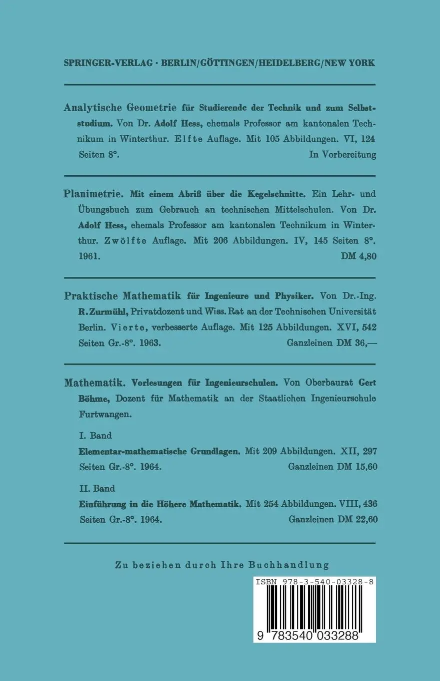 Rückseite: 9783540033288 | Trigonometrie für Maschinenbauer und Elektrotechniker | Adolf Hess