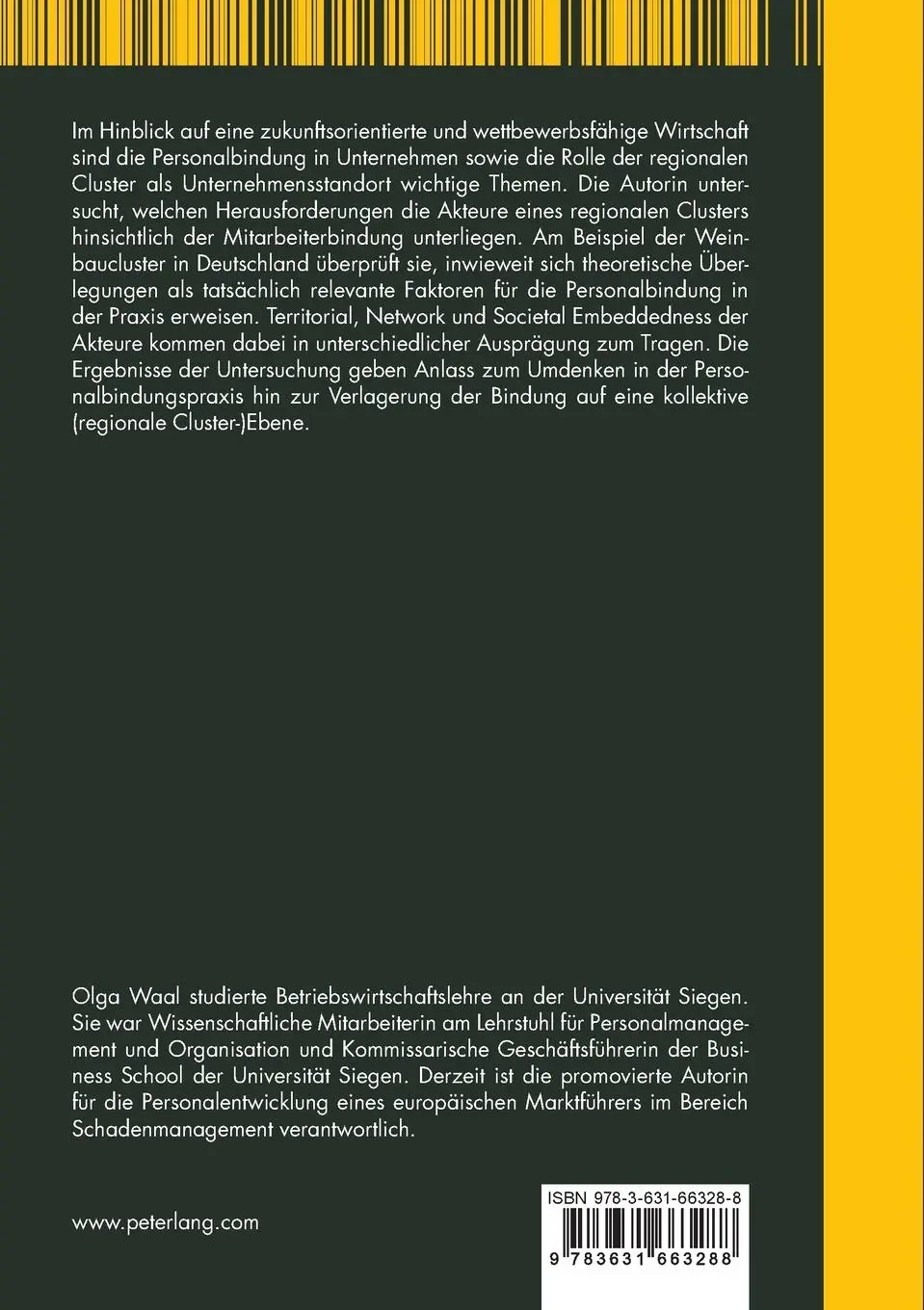 Rückseite: 9783631663288 | Personalbindung im regionalen Cluster | Olga Waal | Taschenbuch | 2015