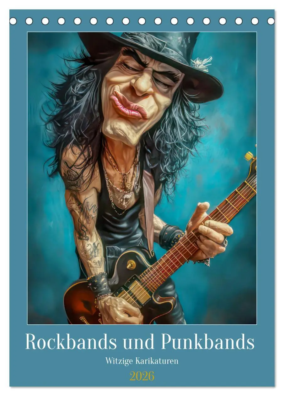 Cover: 9783457273388 | Rockbands und Punkbands - Witzige Karikaturen (Tischkalender 2026...
