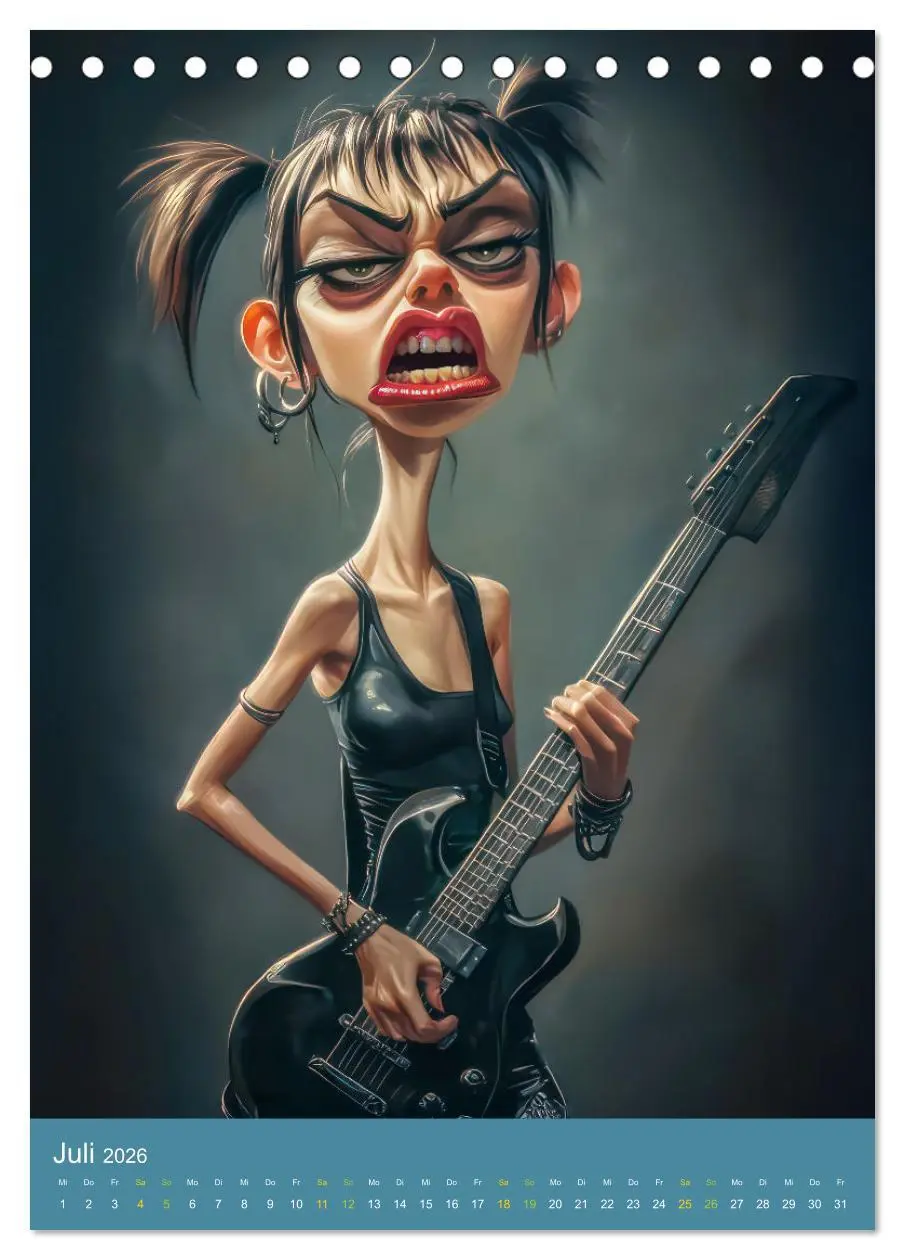 Bild: 9783457273388 | Rockbands und Punkbands - Witzige Karikaturen (Tischkalender 2026...