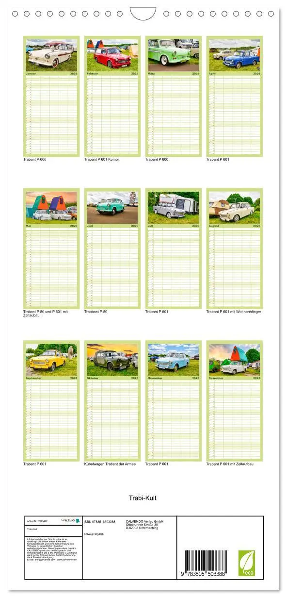 Bild: 9783516503388 | Familienplaner 2026 - Trabi-Kult mit 5 Spalten (Wandkalender, 21 x...