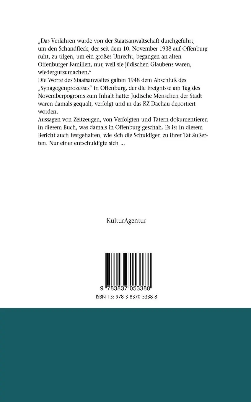 Rückseite: 9783837053388 | Das Novemberpogrom 1938 und der "Synagogenprozeß" 1948 in Offenburg