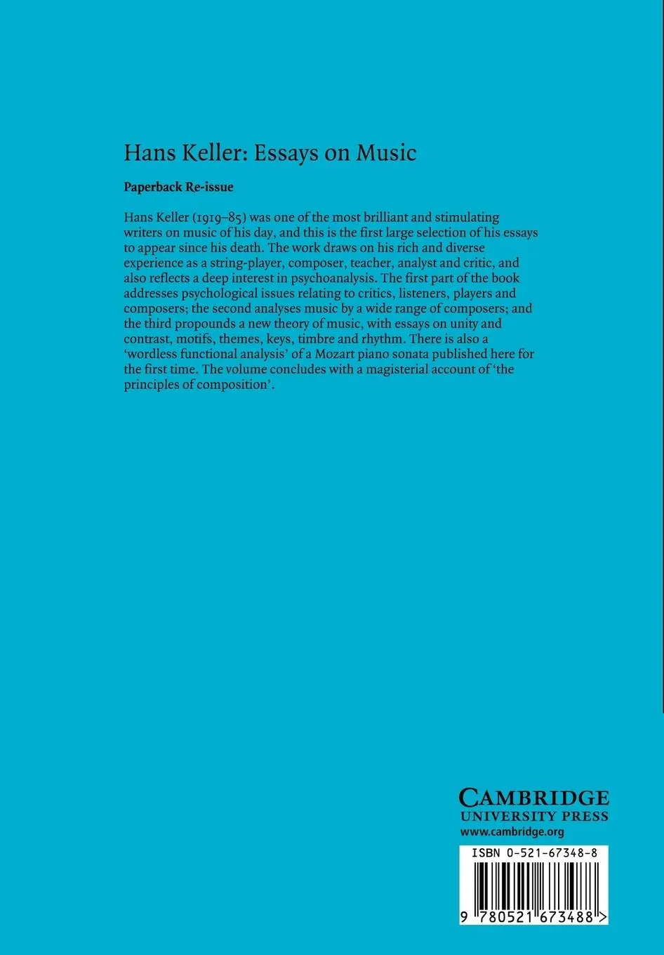 Rückseite: 9780521673488 | Essays on Music | Hans Keller | Taschenbuch | Buch | Englisch | 2005